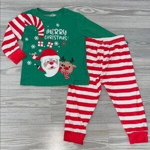 Boys Christmas Pajama Set 2T Green Red Santa Rudolph